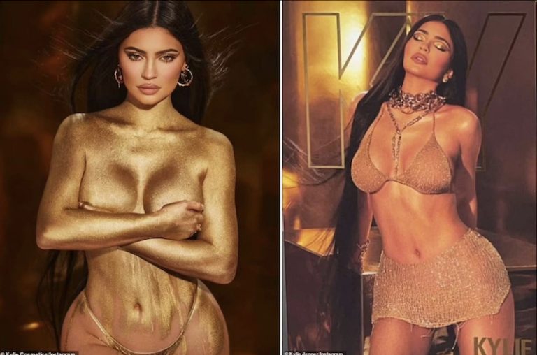 Nữ tỷ phú Kylie Jenner bán khỏa thân với lớp sơn vàng phủ lên cơ thể